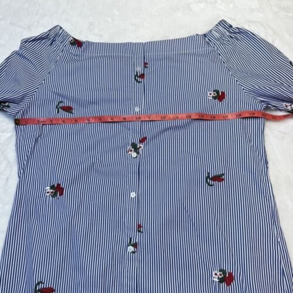 Esqualo Blue White Striped Off-Shoulder Shirt Dress Floral Women's 8 - Picture 5 of 9